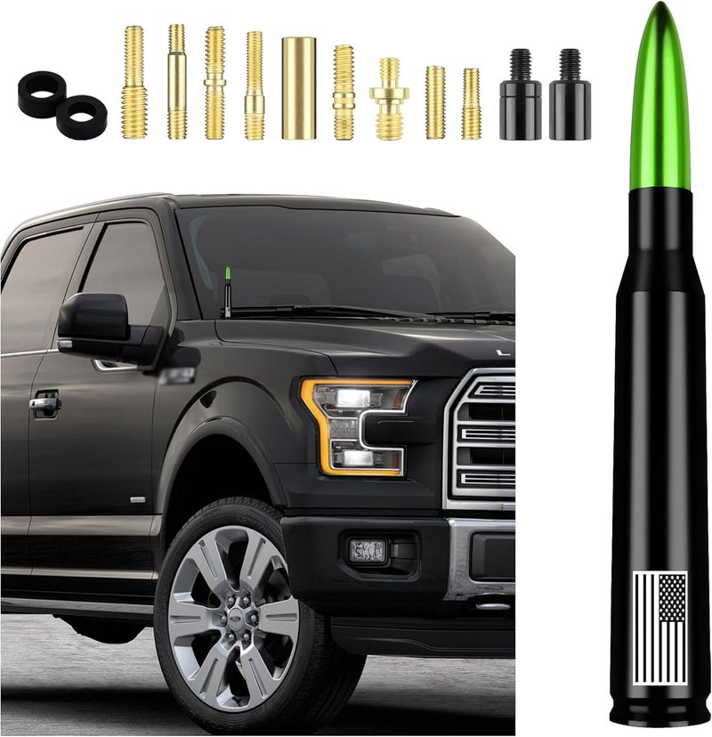 Junecarp American Flag Car Bullet Antenna,Truck Exterior Decoration Accessories[New Upgrade Flag Design] Car Antenna Replacement for Car SUV Truck Most Auto Cars Antenna Accessories (Green) - Image 1